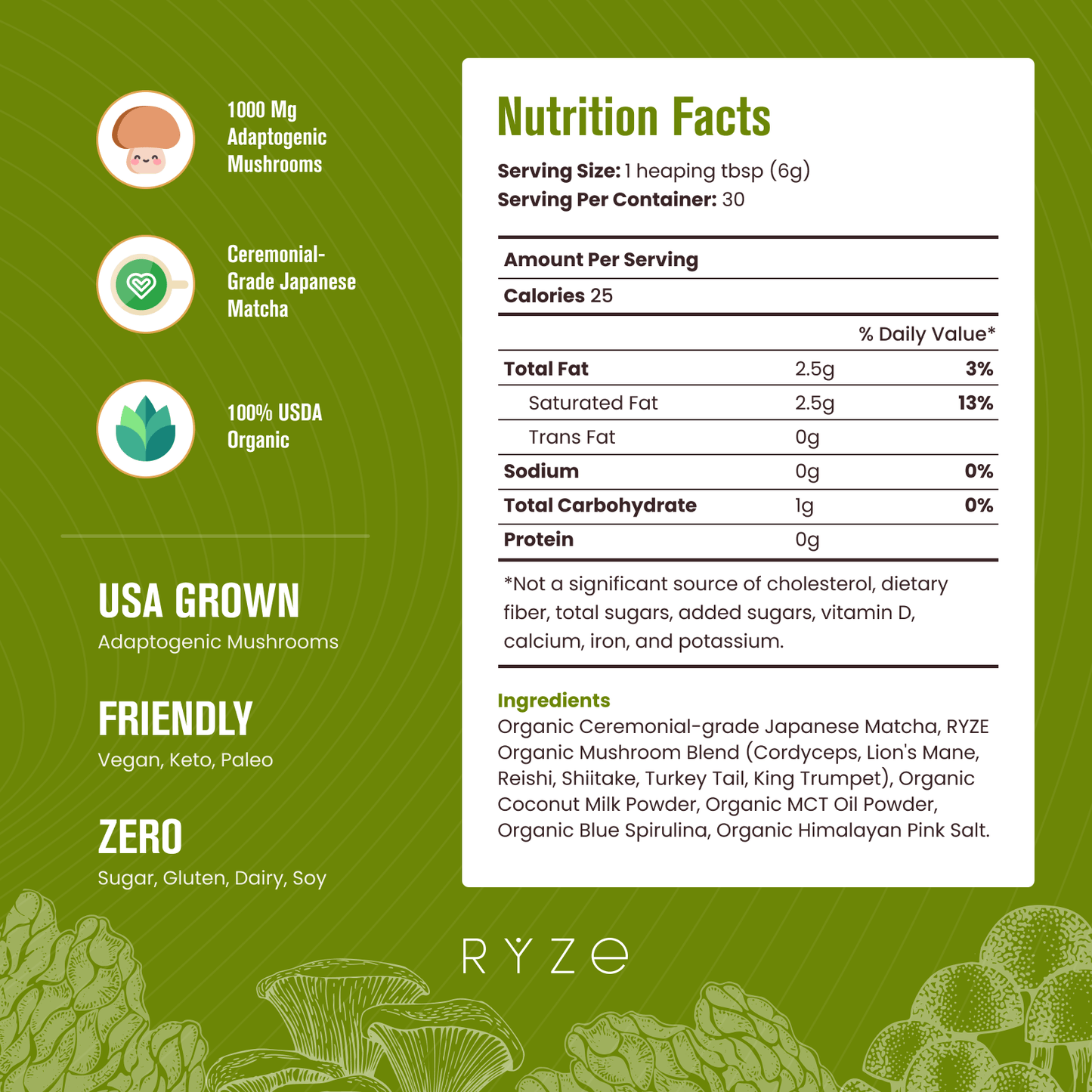 RYZE Organic Mushroom Matcha Starter Kit (60 servings) - SYM9