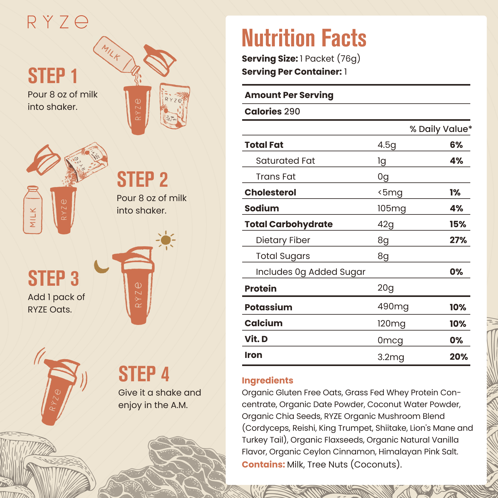 Mushroom Overnight Oats Pack (28 Servings) - 80OV