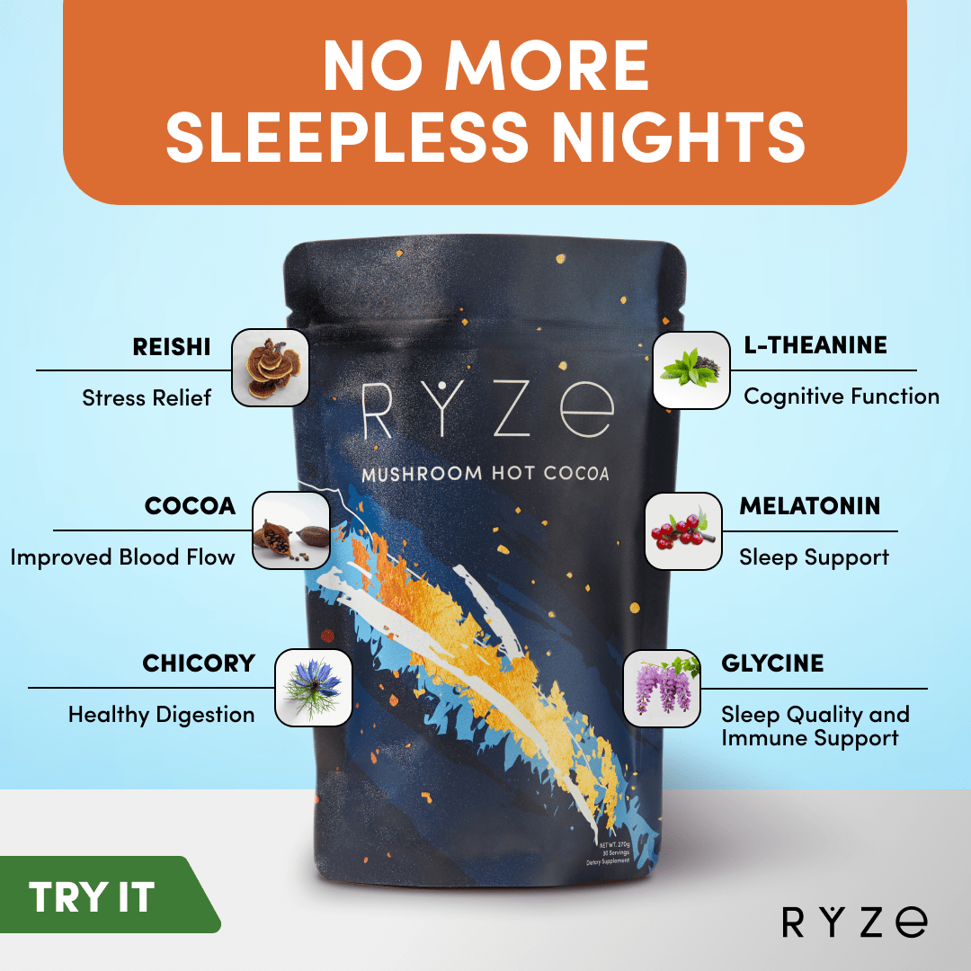 RYZE Hot Cocoa - with 6 Sleep Superfoods to Help Fall Asleep and Stay Asleep - V0NL