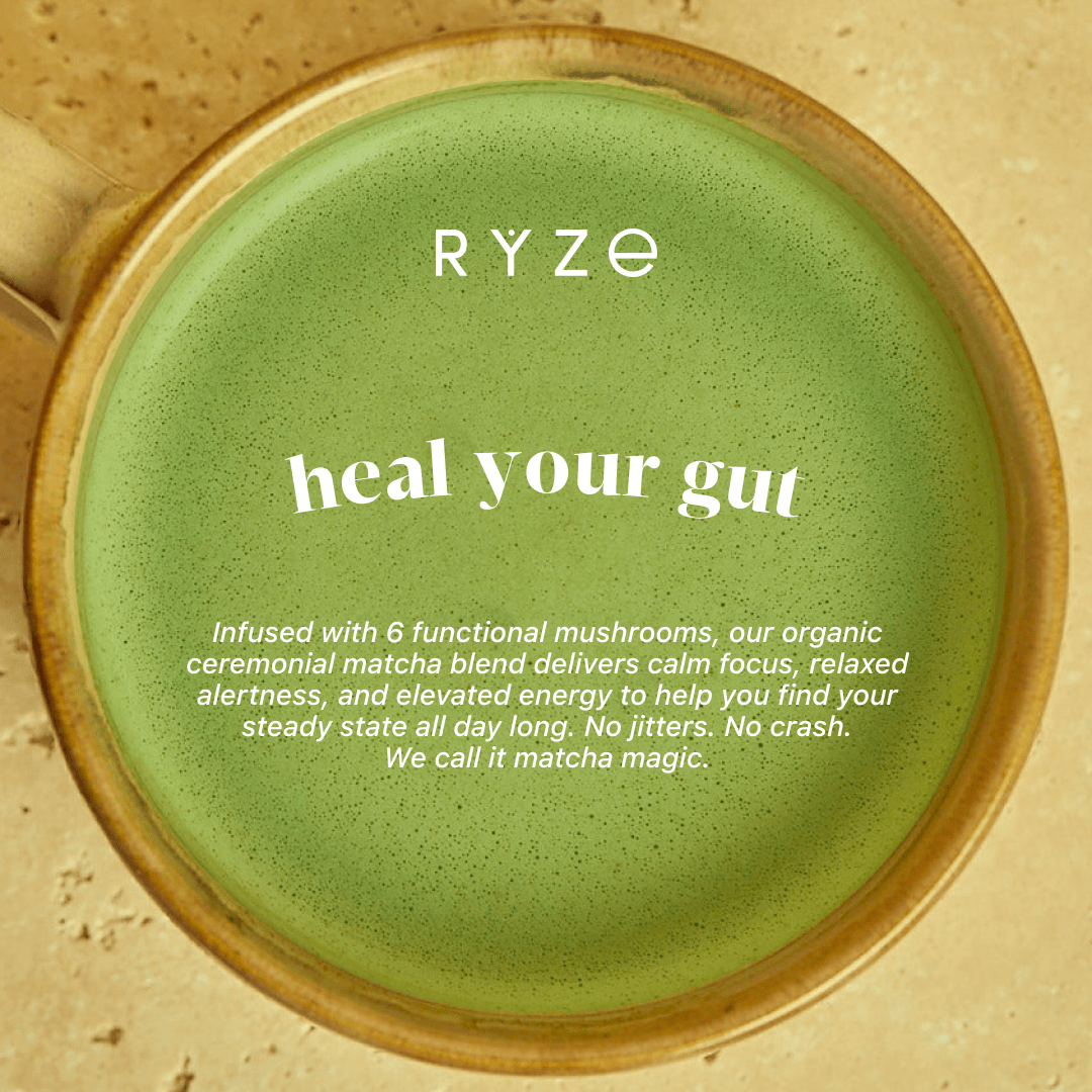 RYZE Mushroom Matcha - with 6 Organic Adaptogenic Mushrooms Grown In USA and Ceremonial-Grade Japanese Matcha - 1OC0